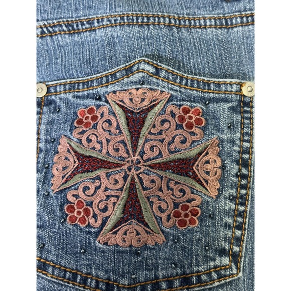 CosJeans Womens 10 Blue‎ Bootcut Flare Floral Embroidered Denim Stretch Jean Y2K - Picture 5 of 16